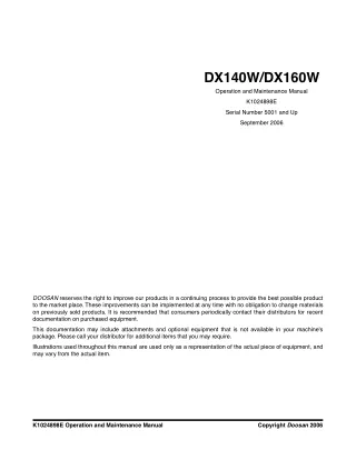 Daewoo Doosan DX140W, DX160W Excavator Operation and Maintenance manual