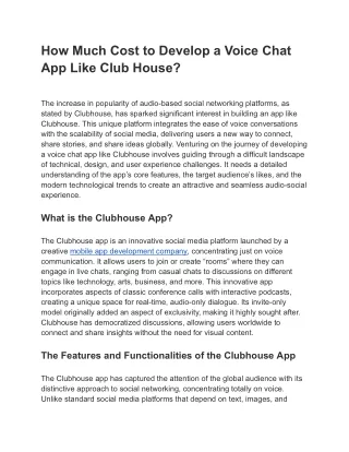 How Much Cost to Develop a Voice Chat App Like Club House