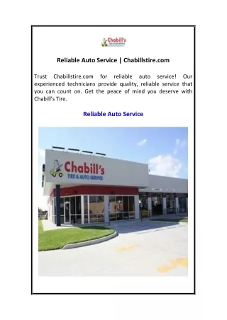 Reliable Auto Service  Chabillstire.com