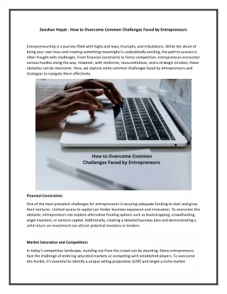 Zeeshan Hayat - How to Overcome Common Challenges Faced by Entrepreneurs