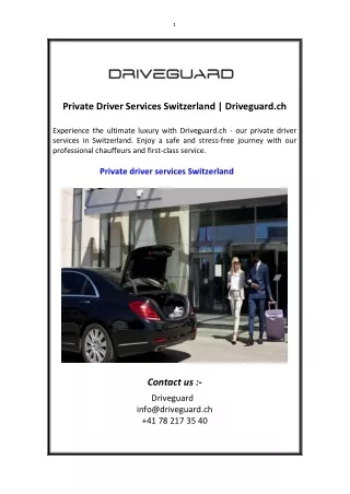 Private Driver Services Switzerland | Driveguard.ch