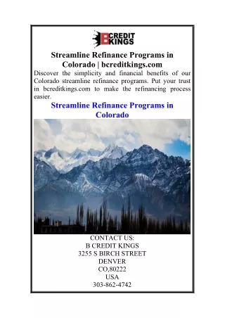 Streamline Refinance Programs in Colorado  bcreditkings.com