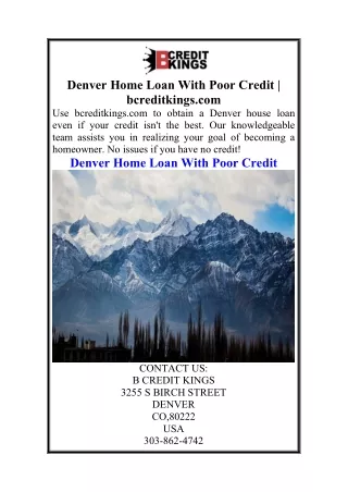 Denver Home Loan With Poor Credit  bcreditkings.com