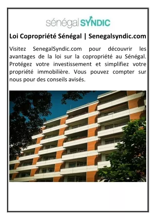 Loi Copropriété Sénégal Senegalsyndic.com