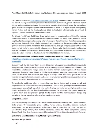 Panel Mount Solid State Relay Market Insights