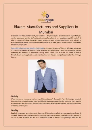 Blazers Manufacturers and Suppliers in Mumbai