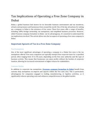 Tax Implications of Operating a Free Zone Company in Dubai