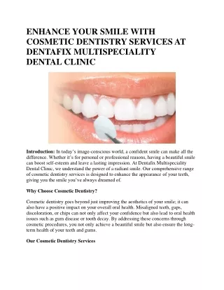 COSMETIC DENTISTRY SERVICES AT DENTAFIX MULTISPECIALITY DENTAL CLINIC