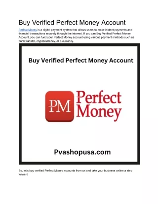 Buy Verified Perfect Money Account