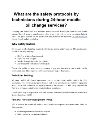 What are the safety protocols by technicians during 24-hour mobile oil change services