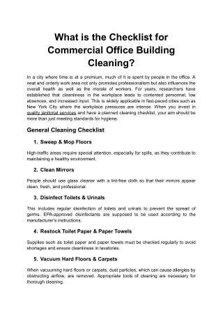 What is the Checklist for Commercial Office Building Cleaning