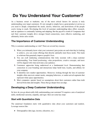 Do You Really Understand Your Customer