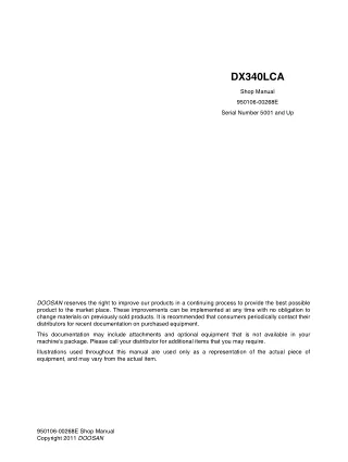 Daewoo Doosan DX340LCA Excavator Service Repair Manual (Serial Number 5001 and Up)