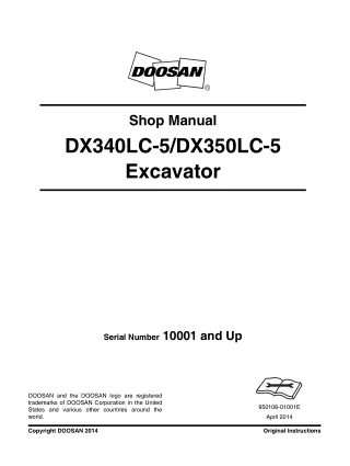 Daewoo Doosan DX350LC-5 Excavator Service Repair Manual (Serial Number 10001 and Up)