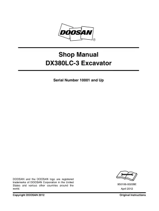 Daewoo Doosan DX380LC-3 Excavator Service Repair Manual (Serial Number 10001 and Up)