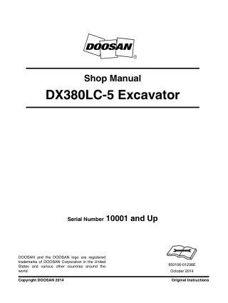 Daewoo Doosan DX380LC-5 Excavator Service Repair Manual (Serial Number 10001 and Up)