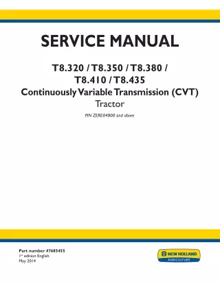 New Holland T8.350 696110737 CVT TIER 4b Tractor Service Repair Manual [ZERE04800 - ]