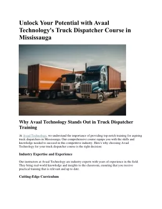 Unlock Your Potential with Avaal'sTruck Dispatcher Course in Mississauga