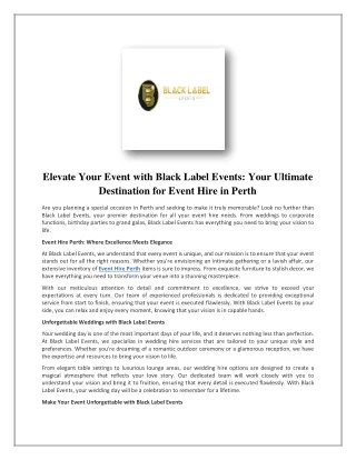 Event Hire Perth | Black Label Events