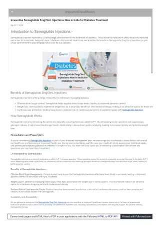 Enhancing Diabetes Care: Semaglutide 2mg/3mL Injection Offerings at Impomed Heal