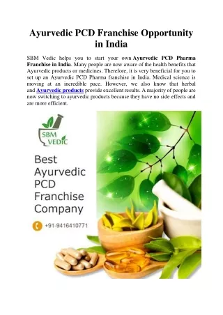 Ayurvedic PCD Franchise Opportunity in India