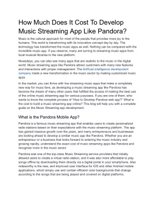 How Much Does It Cost To Develop Music Streaming App Like Pandora