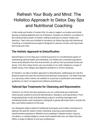 Refresh Your Body and Mind_ The Holistico Approach to Detox Day Spa and Nutritional Coaching