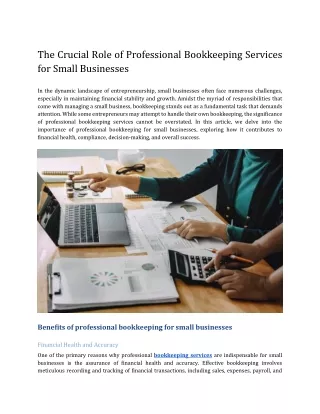 The Crucial Role of Professional Bookkeeping Services for Small Businesses