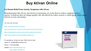 Get Instant Relief from Anxiety Symptoms with Ativan.