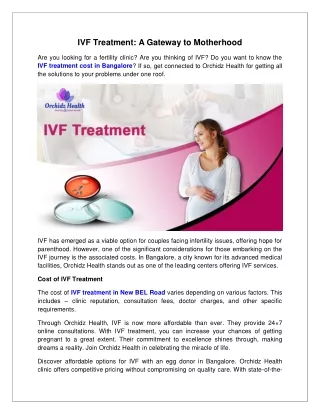 IVF Treatment A Gateway to Motherhood