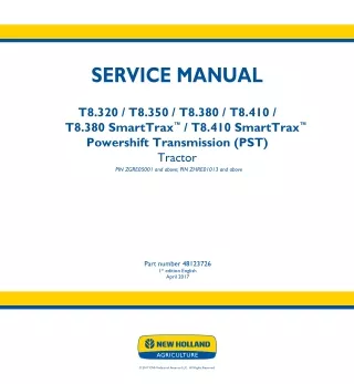 New Holland T8.380 SmartTrax Powershift Transmission (PST) Tractor Service Repair Manual