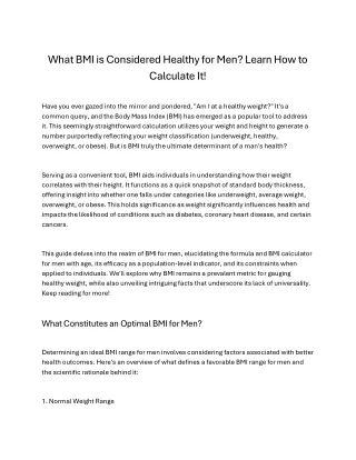 What BMI is Considered Healthy for Men Learn How to Calculat