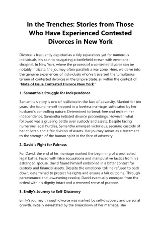 Note of Issue Contested Divorce New York