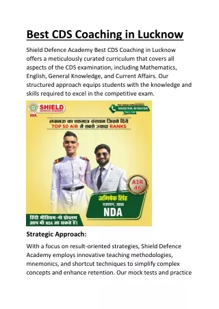 Best CDS Coaching in Lucknow 2