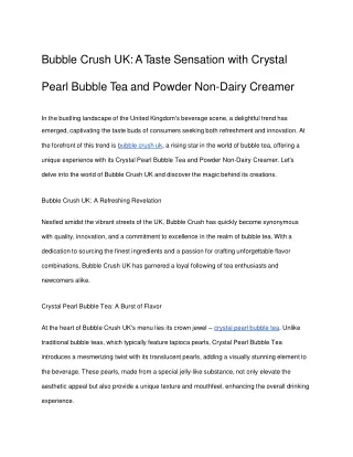 Bubble Crush UK - A Taste Sensation with Crystal Pearl Bubble Tea and Powder Non-Dairy Creamer