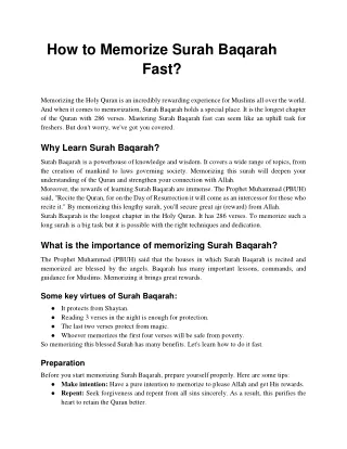 How to Memorize Surah Baqarah Fast