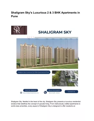 Shaligram Sky's Luxurious 2 & 3 BHK Apartments in Pune