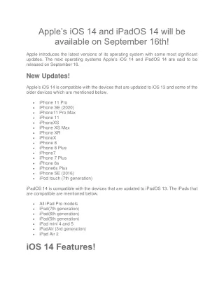 Apple’s iOS 14 and iPadOS 14 will be  available on September 16th!