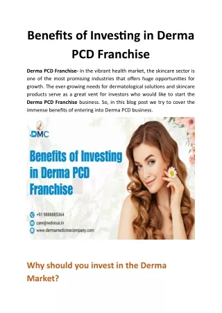 Benefits of Investing in Derma PCD Franchise