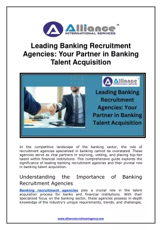 Leading Banking Recruitment Agencies - Your Partner in Banking Talent Acquisition