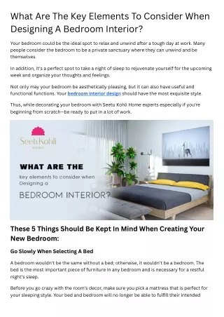 What Are The Key Elements To Consider When Designing A Bedroom Interior