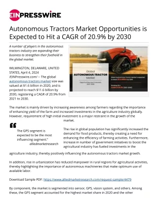 Autonomous Tractors Market  Fastest-Growing Regions Analysis Till 2030