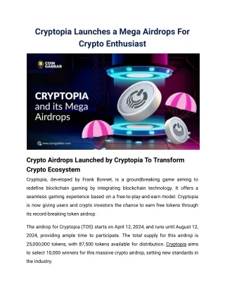 Cryptopia Launches a Mega Airdrops For Crypto Enthusiast