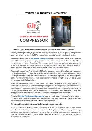 Vertical Non Lubricated Compressor