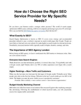 How do I choose the right SEO service provider for my specific needs