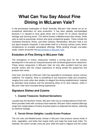 What Can You Say About Fine Dining in McLaren Vale