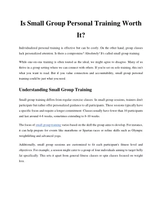 Is Small Group Personal Training Worth It