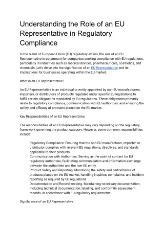 Understanding the Role of an EU Representative in Regulatory Compliance