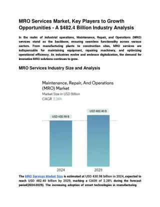 MRO Services Market, Key Players to Growth Opportunities - A $482.4 Billion