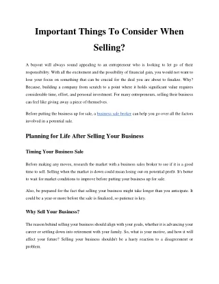 Important Things To Consider When Selling